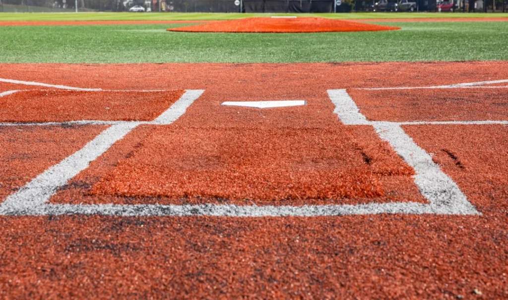 closeup of a baseball field looking out from home